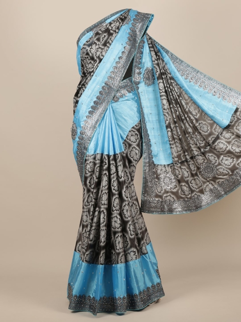 

Pothys Black & Blue Jute Silk Embellished Saree
