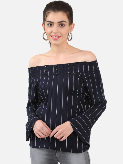 

V2 Value & Variety Navy Blue & White Striped Off-Shoulder Bardot Top