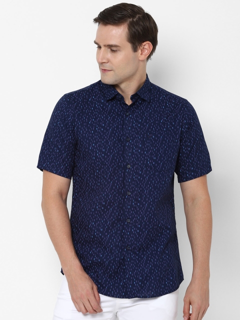 

Allen Solly Men Navy Blue & Purple Pure Cotton Slim Fit Printed Casual Shirt