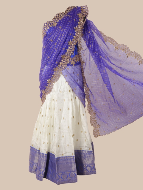 

Pothys Blue & White Cotton Blend Embroidered Lehenga Saree