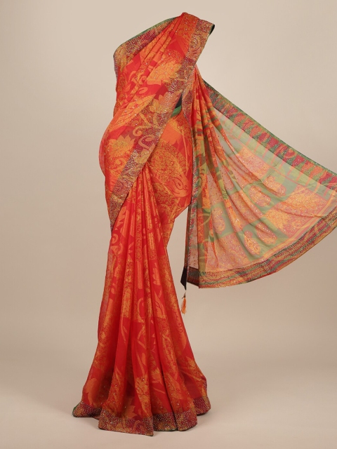 

Pothys Red Printed Poly Chiffon Saree