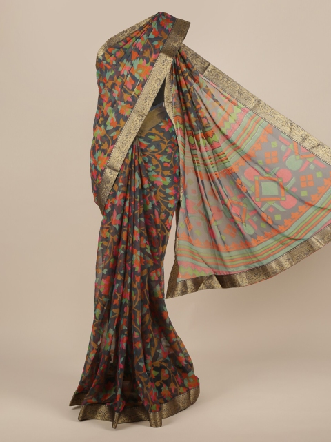 

Pothys Grey Printed Poly Chiffon Saree