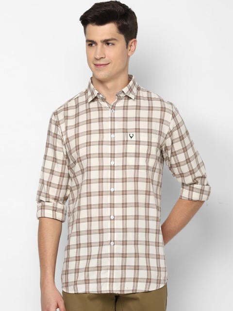 

Allen Solly Men Off-White & Brown Slim Fit Checked Pure Cotton Smart Casual Shirt