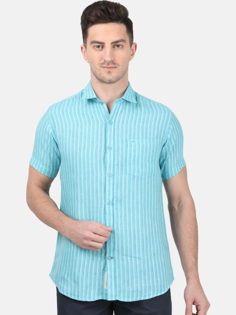 

Monte Carlo Men Blue & White Linen Regular Fit Striped Casual Shirt