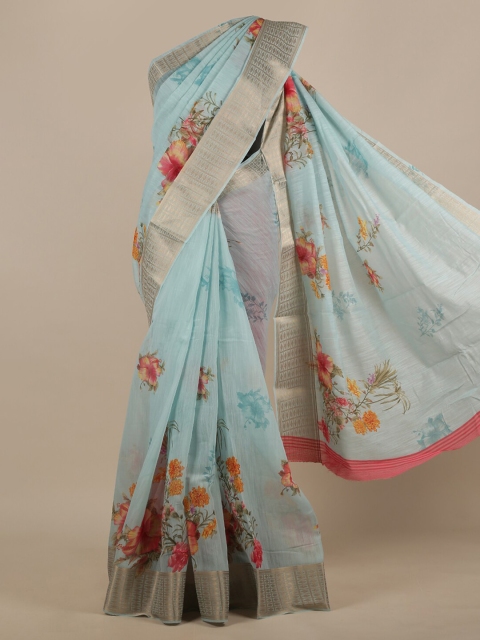 

Pothys Blue Printed Jute Silk Saree
