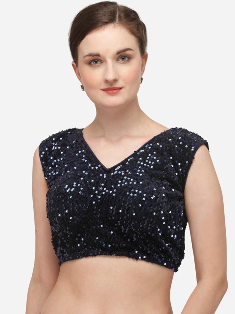 

Nanda Silk Mills Women Navy Blue Sequinned Embellished Saree Blouse