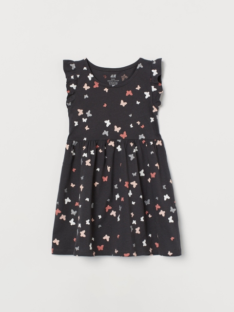 

H&M Girls Grey & Multicoloured Printed Pure Cotton Fit and Flare Dress