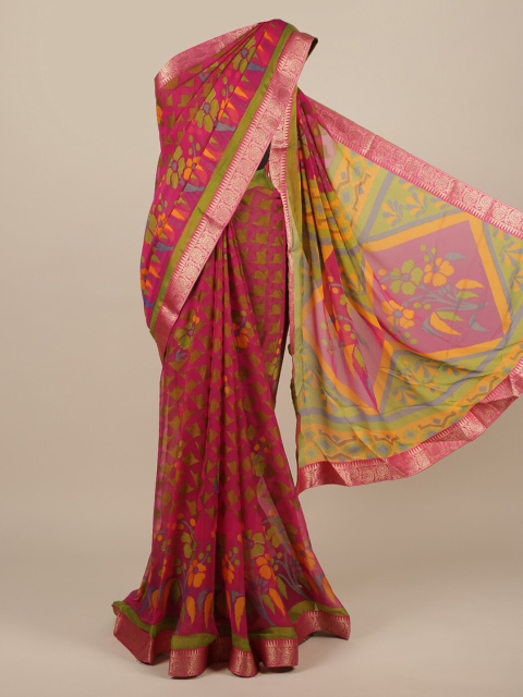 

Pothys Magenta Printed Poly Chiffon Saree