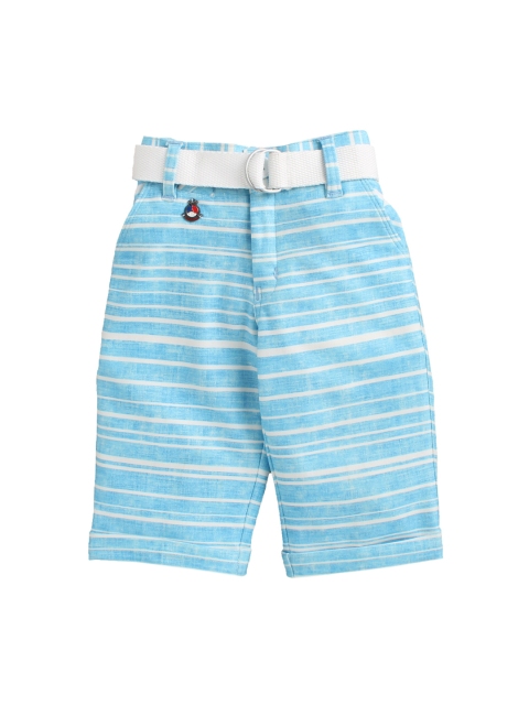 

Noddy Boys Blue & White Striped Regular Fit Shorts with Belt, Turquoise blue
