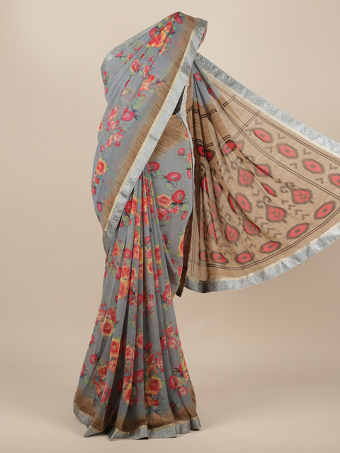 

Pothys Grey Printed Poly Chiffon Saree