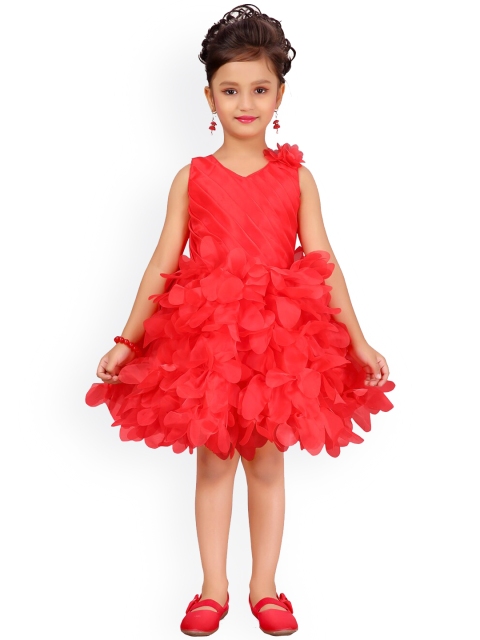 

Aarika Girls Red Solid Feather Detail Fit & Flare Dress