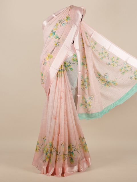 

Pothys Pink & Silver-Toned Jute Silk Printed Saree