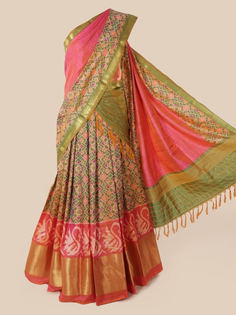 

Pothys Pink & Green Art Silk Printed Lehenga Saree