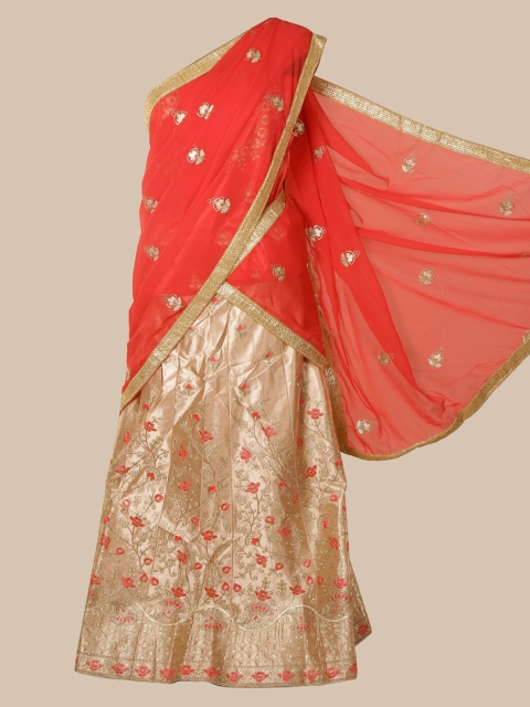 

Pothys Red & Cream-Coloured Poly Chiffon Embroidered Saree