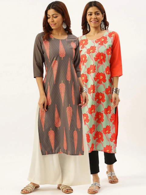 

7Threads Women Pack of 2 Multicoloured Ethnic Motifs Printed Crepe Kurta, Multi