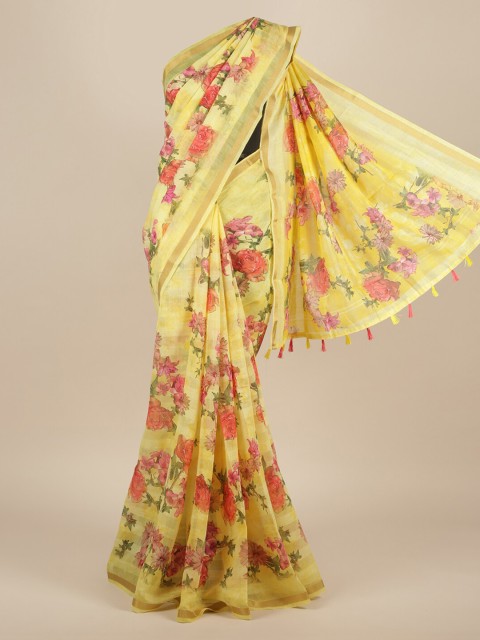 

Pothys Yellow & Red Jute Silk Printed Saree