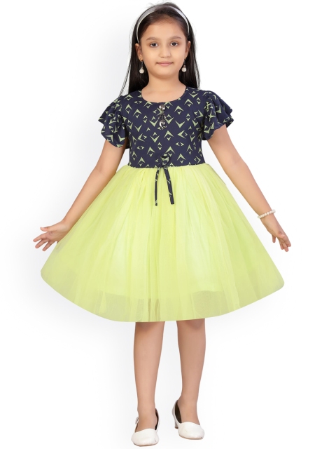 

Aarika Girls Navy Blue & Lime Green Printed Fit & Flare Dress