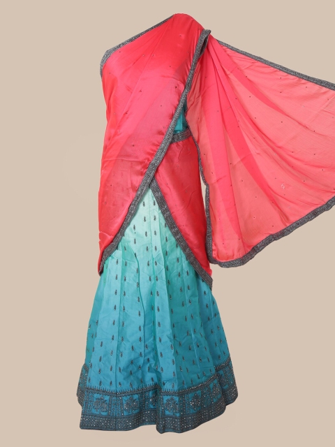 

Pothys Pink & Blue Poly Chiffon Embroidered Saree