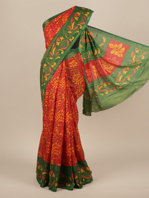 

Pothys Red & Green Jute Silk Printed Saree