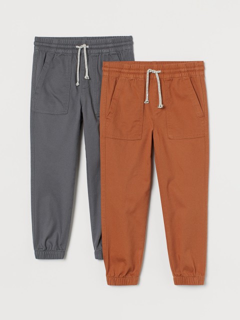 

H&M Boys Pack of 2 Orange & Grey Pure Cotton Solid Joggers