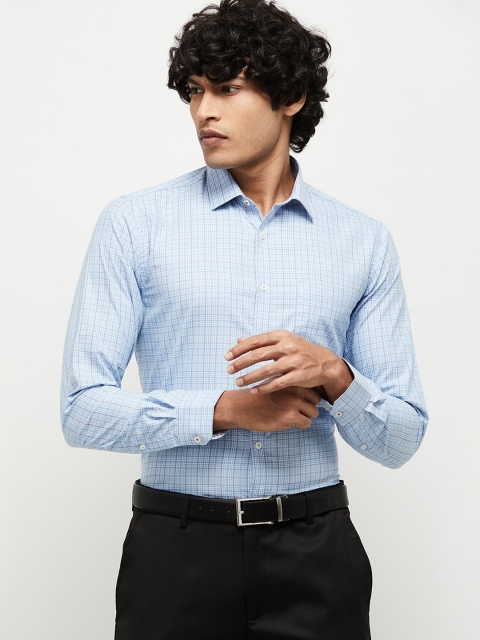 max Men Blue Slim Fit Checked Formal Shirt