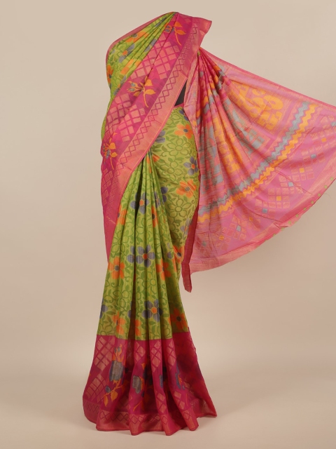 

Pothys Green & Pink Jute Silk Printed Saree