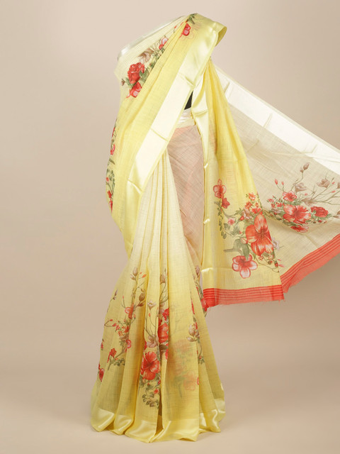 

Pothys Yellow & Red Jute Silk Printed Saree