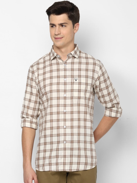 

Allen Solly Men Beige & Off-White Slim Fit Checked Pure Cotton Casual Shirt