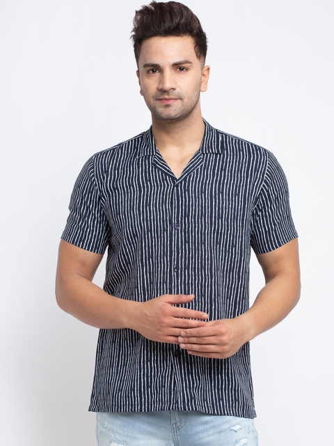 

Ennoble Men Navy Blue & White Slim Fit Striped Casual Shirt