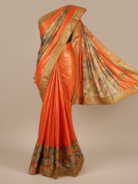 

Pothys Orange & Grey Jute Silk Printed Saree