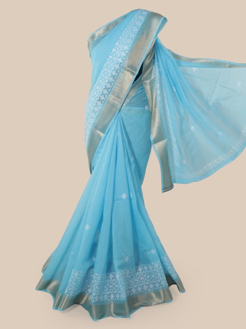 

Pothys Blue Cotton Blend Woven Design Chanderi Cotton Saree