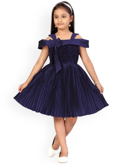 

Aarika Girls Navy Blue Solid Accordian Pleated Fit & Flare Dress