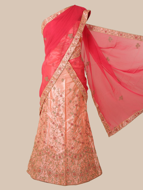 

Pothys Pink Woven Design Poly Chiffon Lehenga Saree