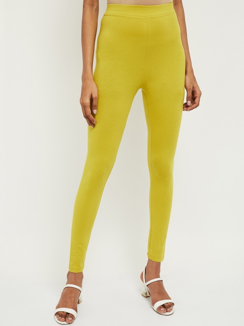 

max Women Yellow Solid Ankle-Length Leggings