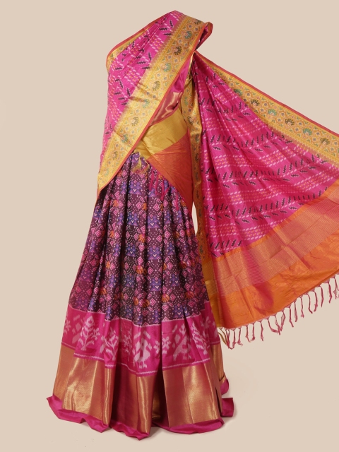 

Pothys Pink & Violet Art Silk Printed Lehenga Saree