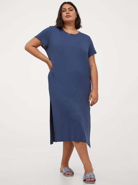 H&M+ Women Blue Solid Jersey Dress