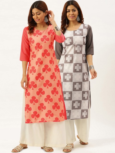 

7Threads Women Pack Of 2 Multicoloured Ethnic Motifs Printed Crepe Kurta, Multi