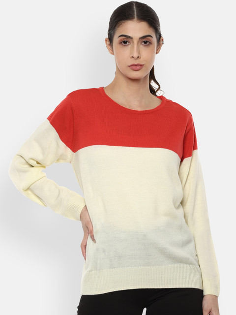 

Van Heusen Woman Yellow & Red Colourblocked Acrylic Regular Top