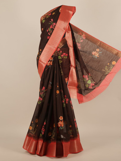 

Pothys Brown Printed Jute Silk Saree