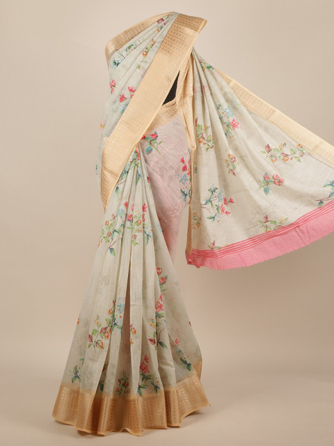 

Pothys Grey Floral Printed Jute Silk Saree