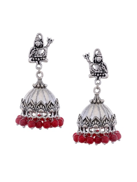 

Silvermerc Designs Red Contemporary Jhumkas