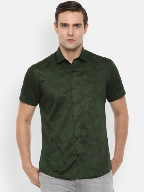 

Louis Philippe Jeans Men Green & Black Pure Cotton Slim Fit Printed Casual Shirt
