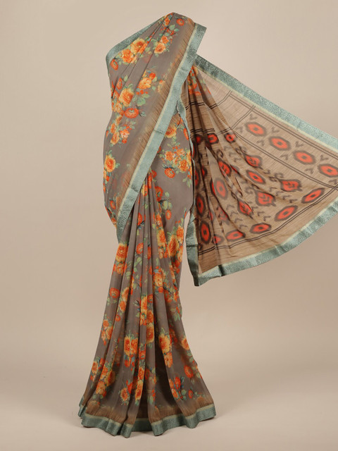 

Pothys Grey Printed Poly Chiffon Saree