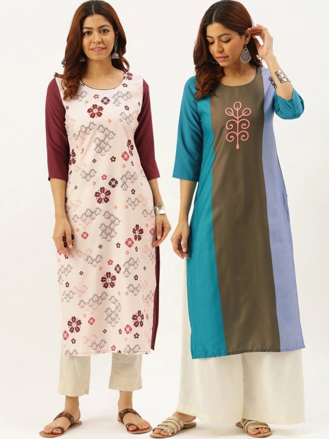 

7Threads Women Pack Of 2 Floral Printed Kurta, Multi