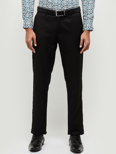 

max Men Black Slim Fit Solid Regular Trousers