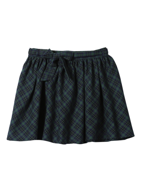 

Cherokee Girls Navy Blue & Green Checked Pure Cotton Flared Mini Skirt