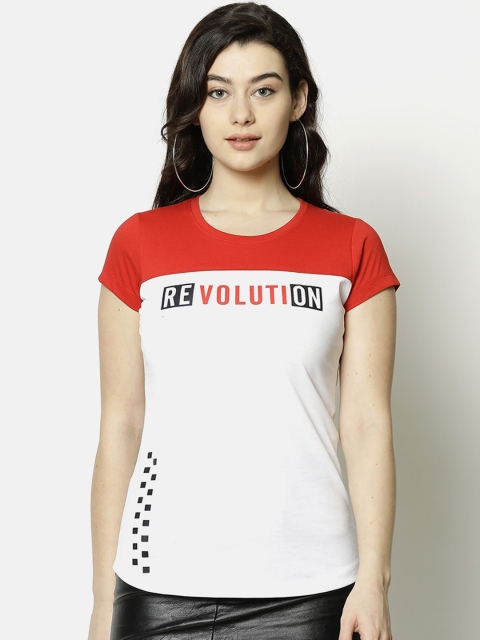 

V2 Value & Variety Women Red & White Colourblocked Chambray Regular Top