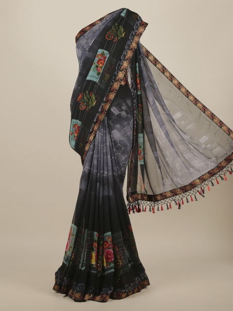

Pothys Grey & Black Poly Chiffon Printed Saree