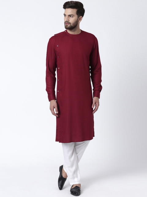 

I Know Men Maroon Solid Straight Kurta