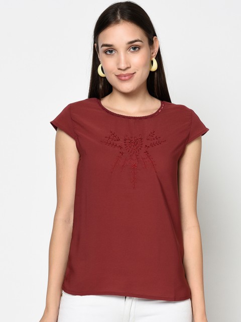 

Miss Grace Maroon Embroidered Regular Top
